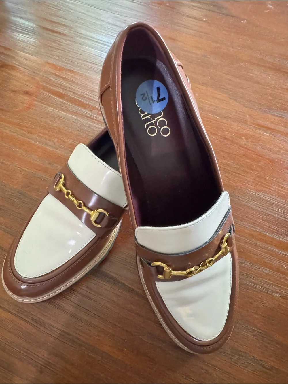 Franco Sarto Brown and Cream Leather Bit Loafers